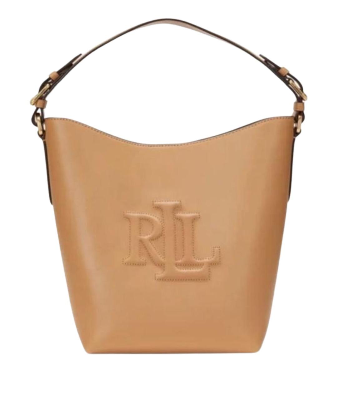 RALPH LAUREN Бежевая кожаная сумка с короткими ручками, фото 1