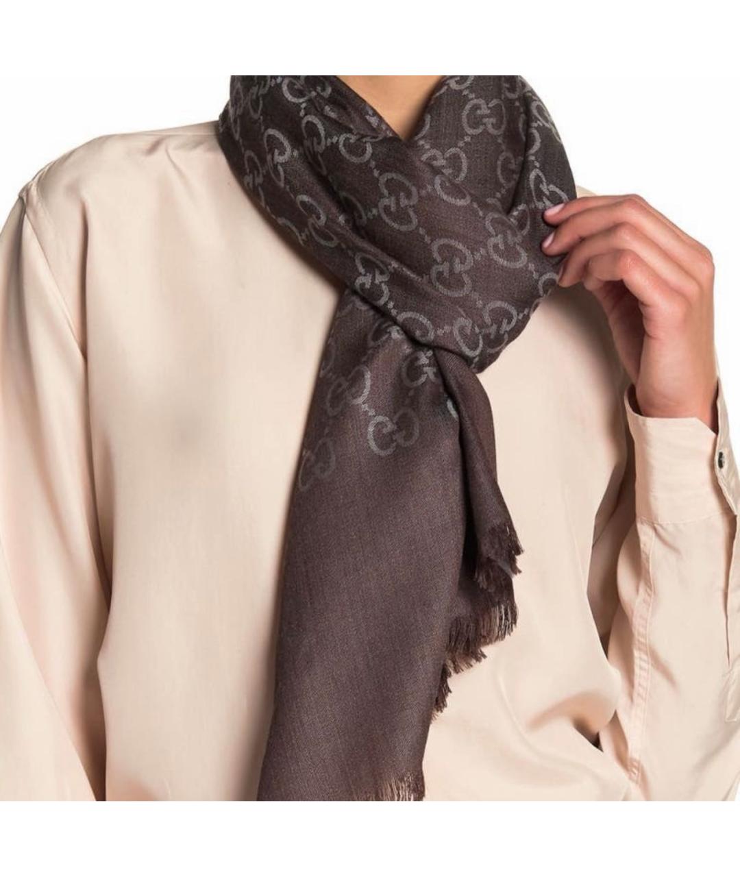 GUCCI Коричневый шелковый шарф, фото 5