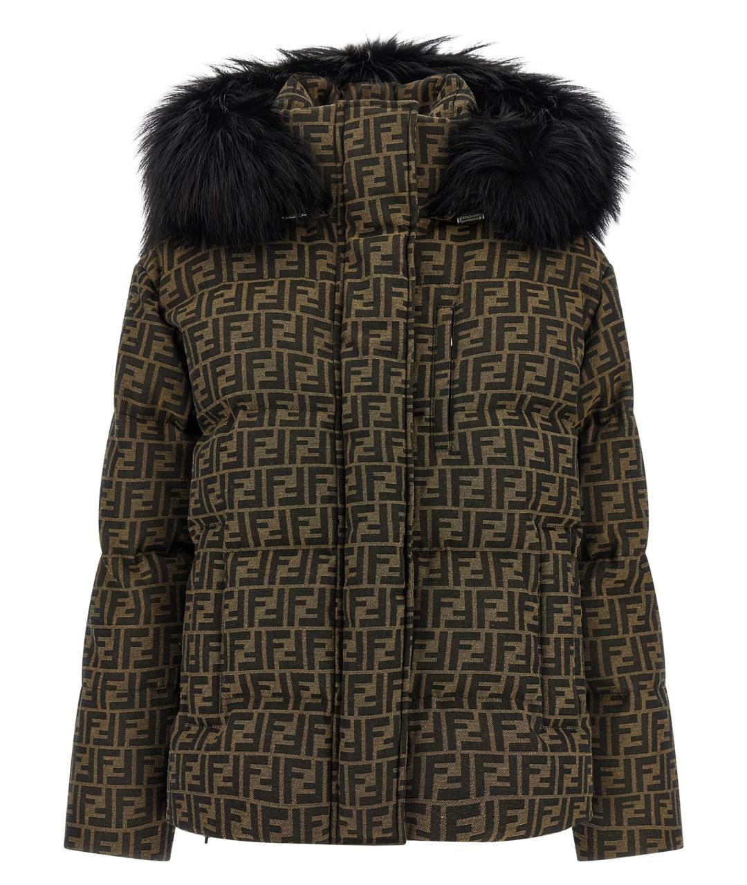 FENDI Коричневый полиэстеровый пуховик, фото 1