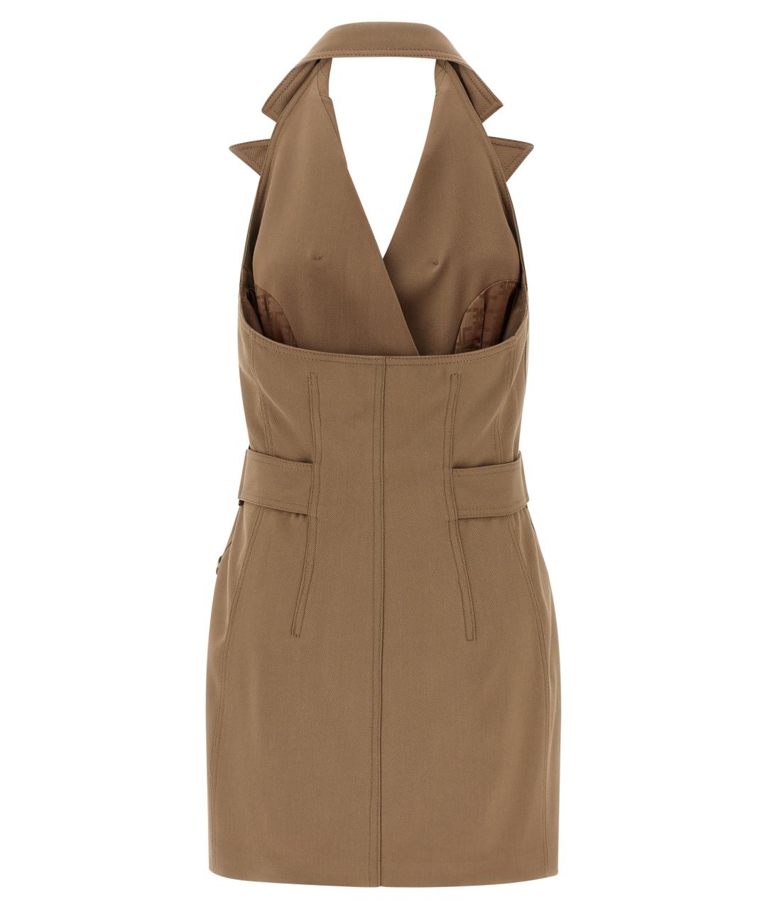 ELISABETTA FRANCHI Бежевое вискозное повседневное платье, фото 2