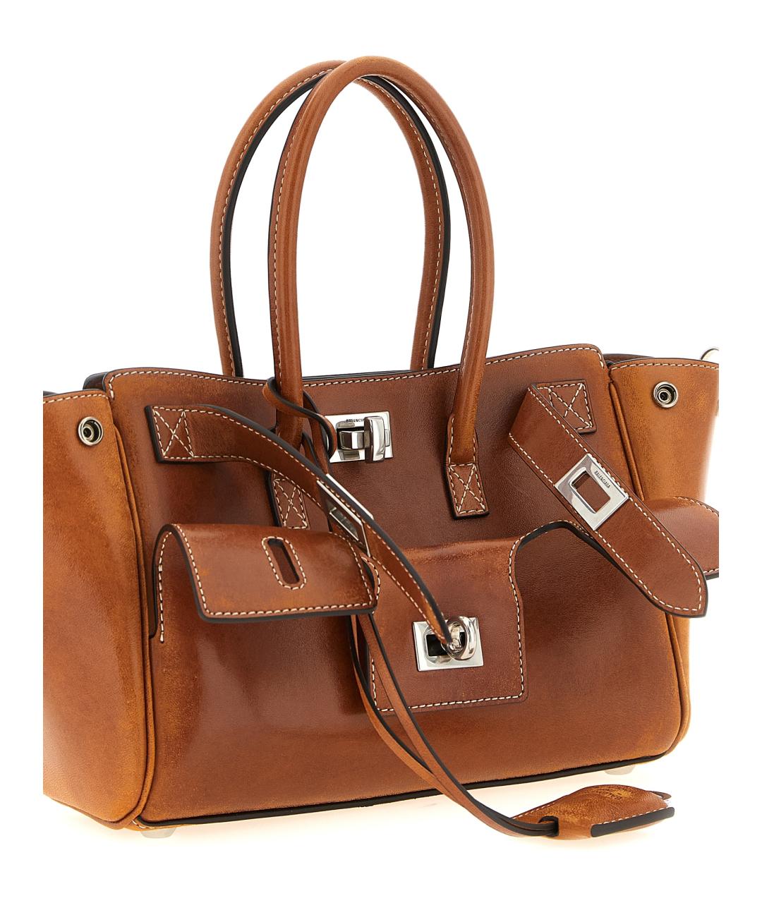 BALENCIAGA Коричневая кожаная сумка тоут, фото 3