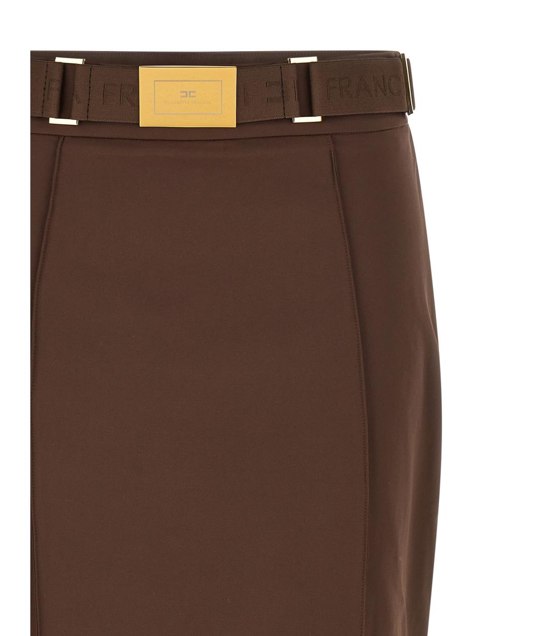 ELISABETTA FRANCHI Коричневая полиамидовая юбка миди, фото 3