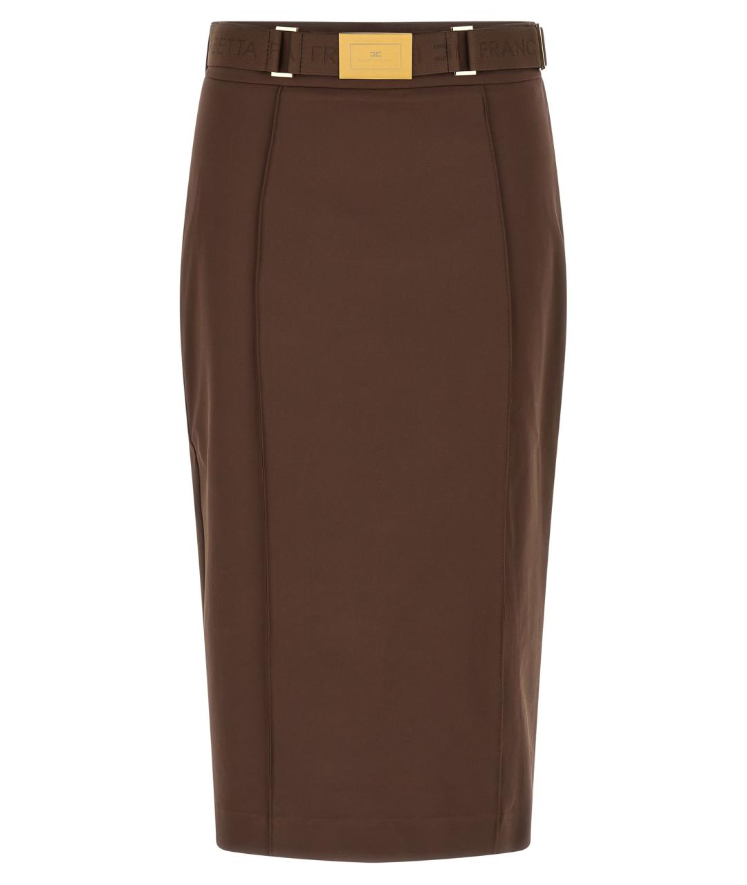 ELISABETTA FRANCHI Коричневая полиамидовая юбка миди, фото 1