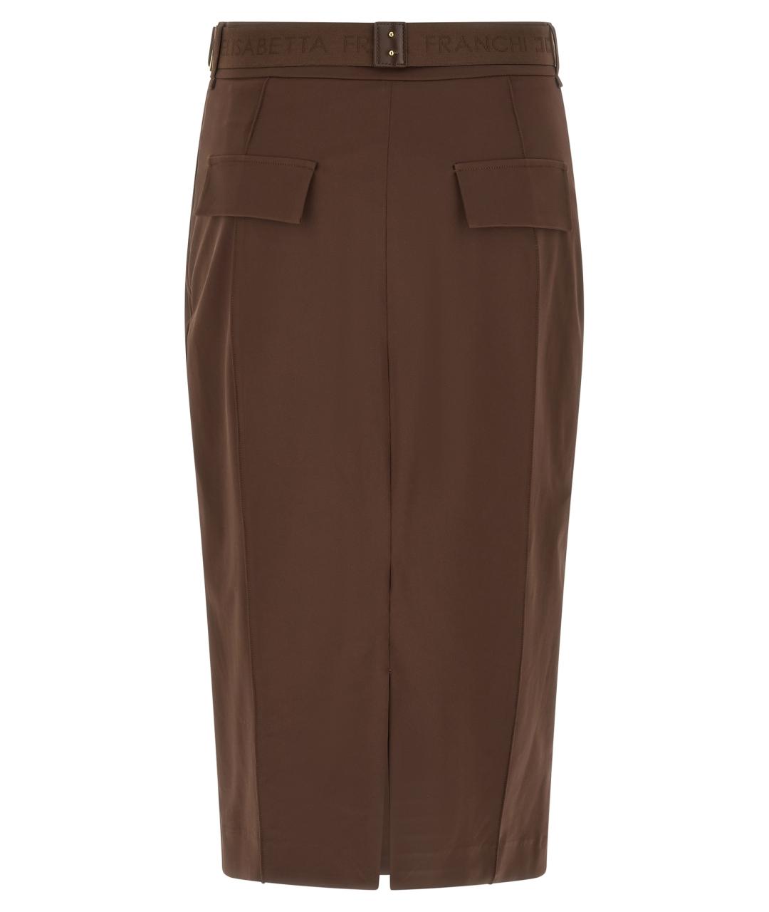 ELISABETTA FRANCHI Коричневая полиамидовая юбка миди, фото 2