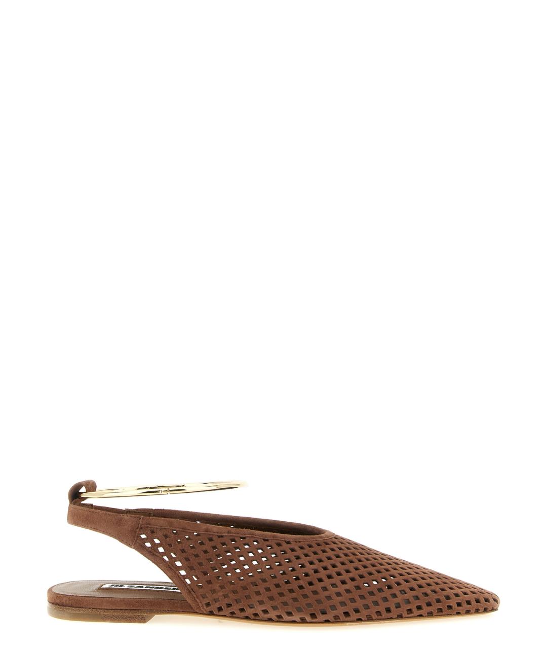 JIL SANDER Коричневые кожаные балетки, фото 1