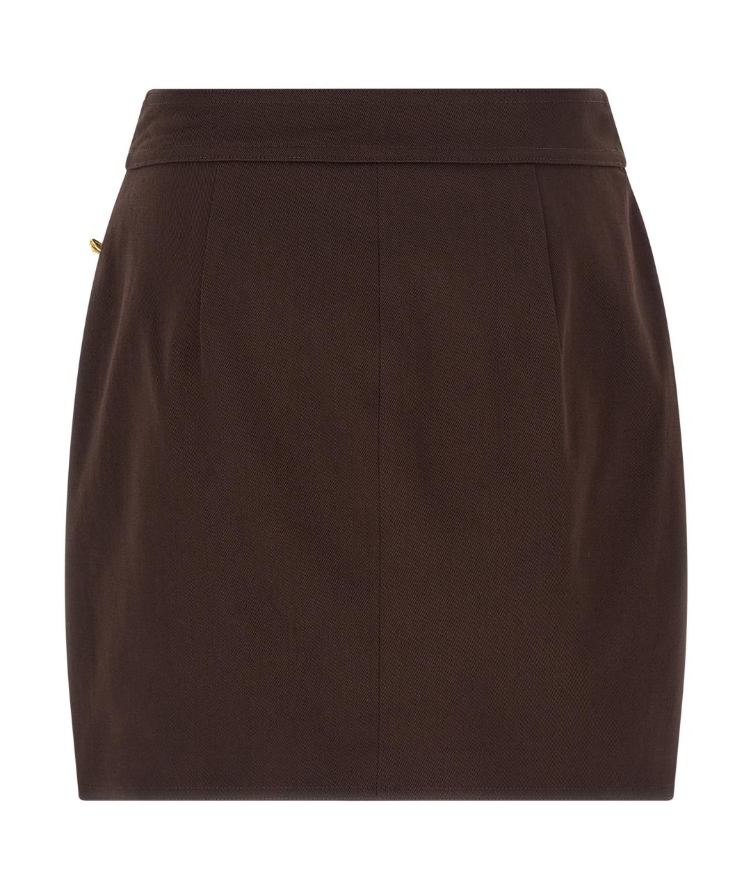 ELISABETTA FRANCHI Коричневая хлопковая юбка мини, фото 2