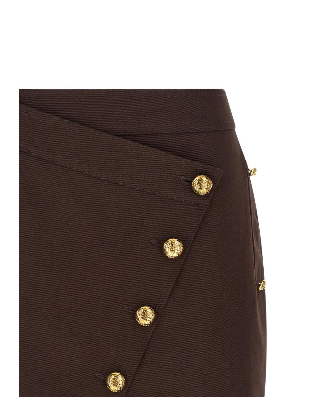 ELISABETTA FRANCHI Коричневая хлопковая юбка мини, фото 3