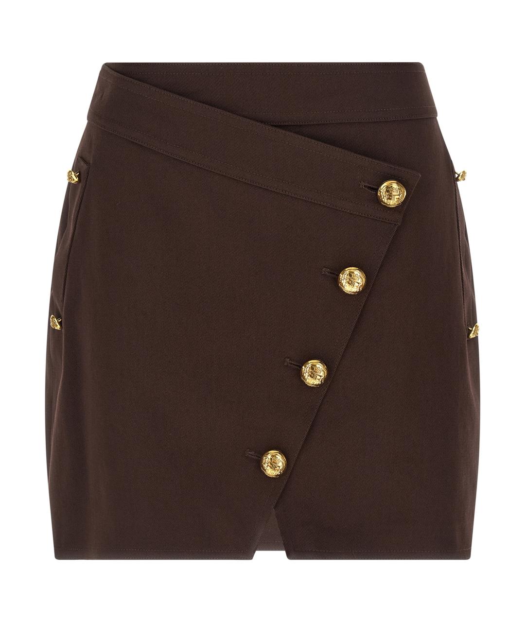ELISABETTA FRANCHI Коричневая хлопковая юбка мини, фото 1