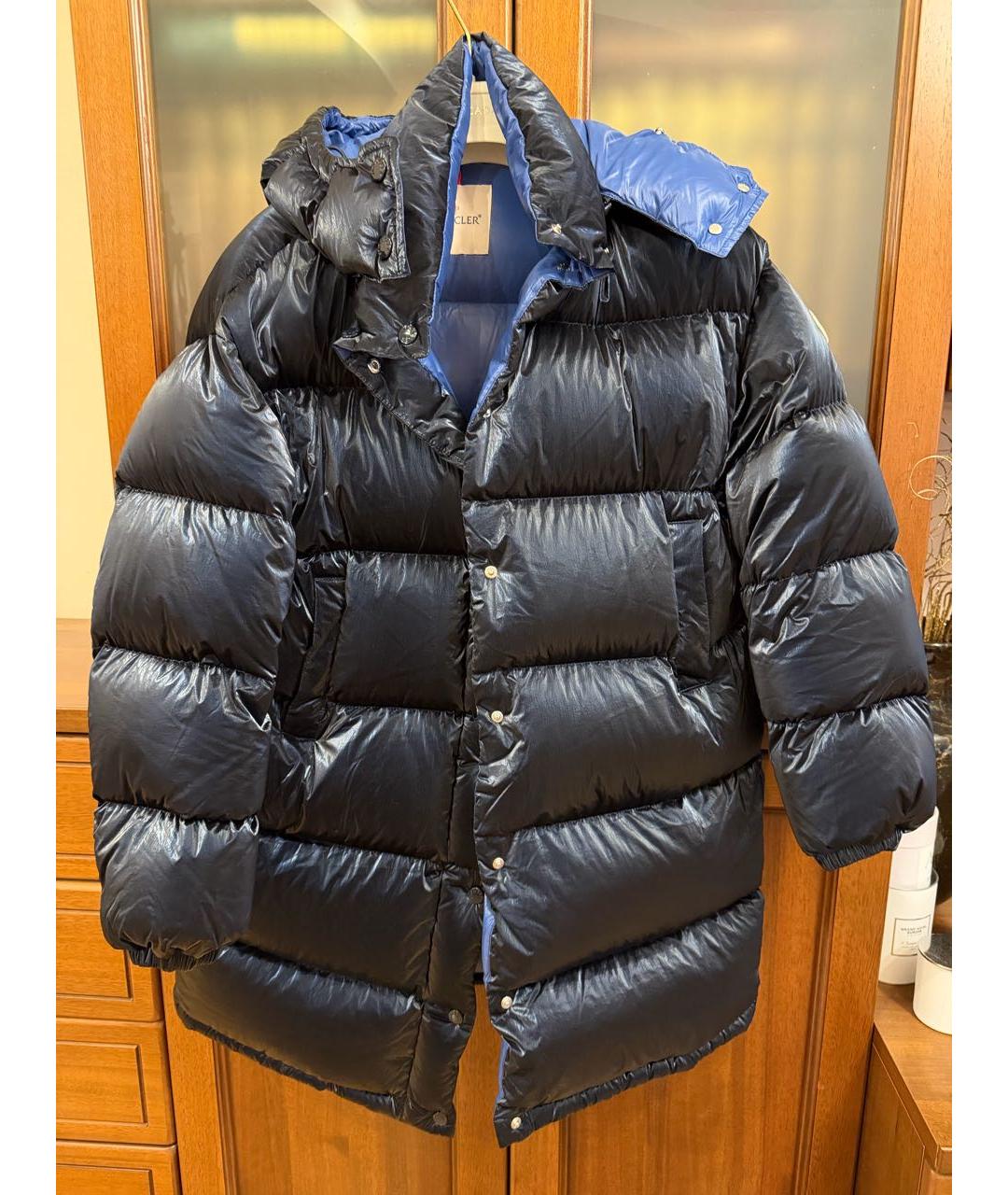 MONCLER Темно-синий полиамидовый пуховик, фото 8