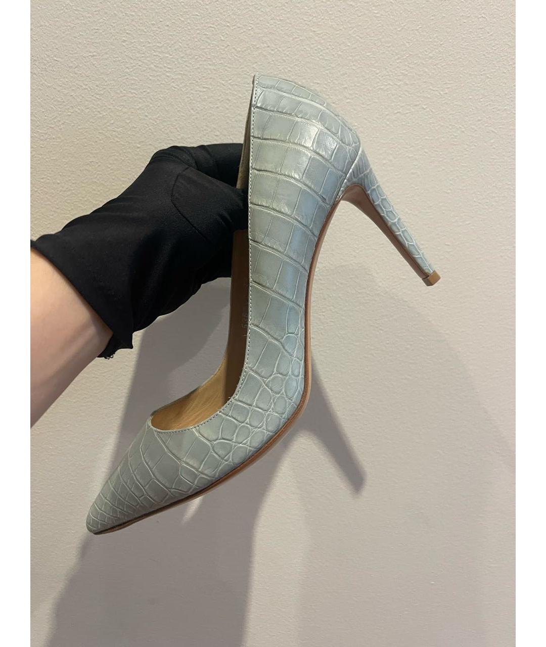 RALPH LAUREN PURPLE LABEL Голубые туфли из экзотической кожи, фото 7