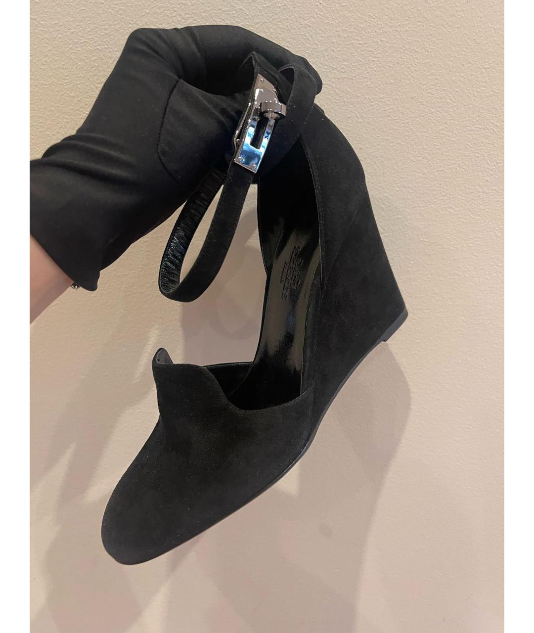 HERMES Черные замшевые туфли, фото 5