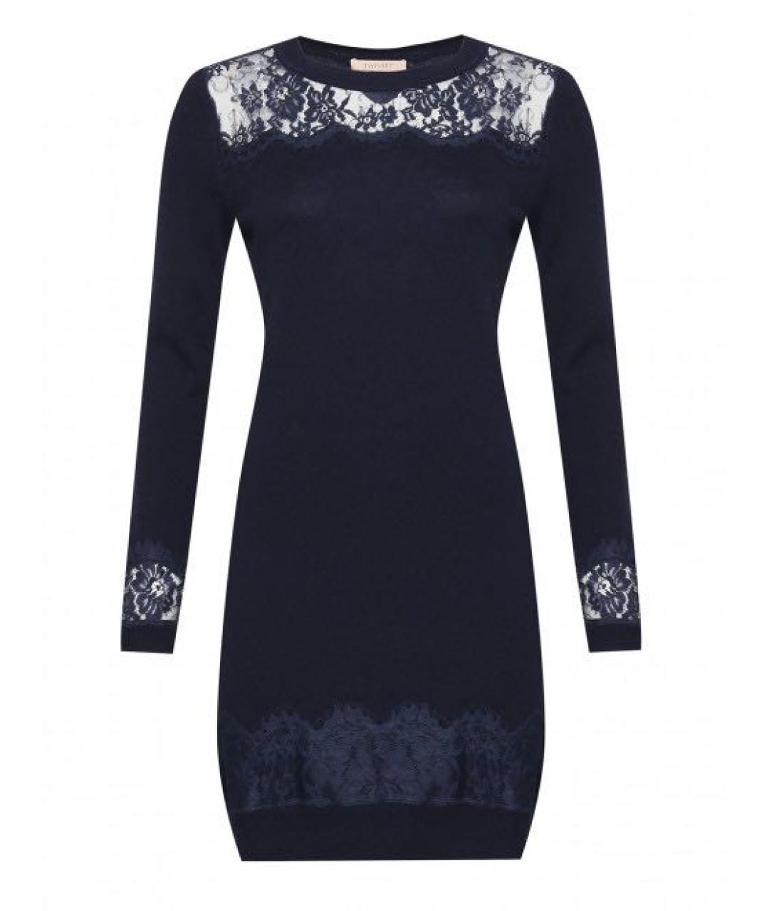 TWIN-SET Темно-синее шерстяное повседневное платье, фото 1