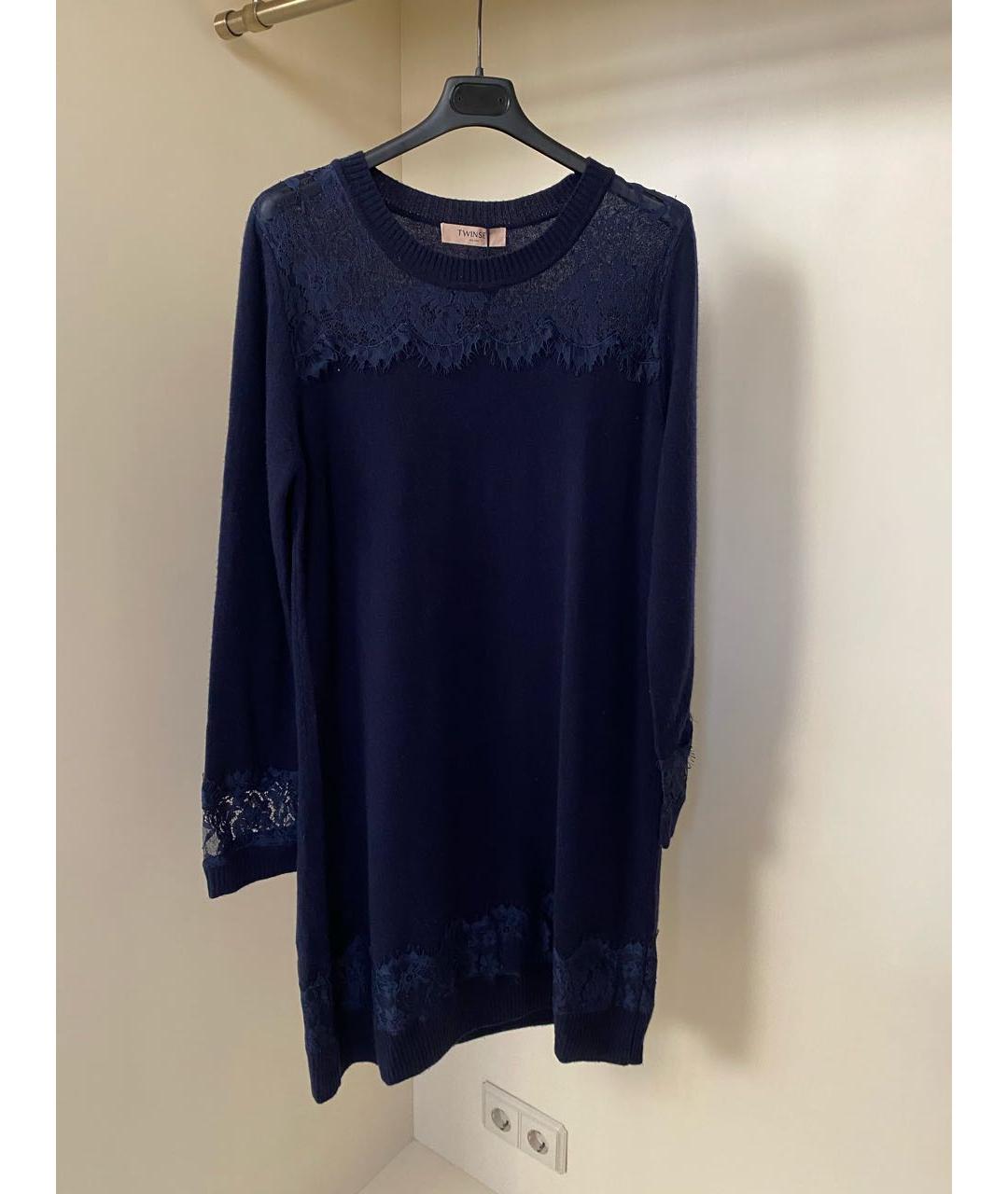 TWIN-SET Темно-синее шерстяное повседневное платье, фото 3