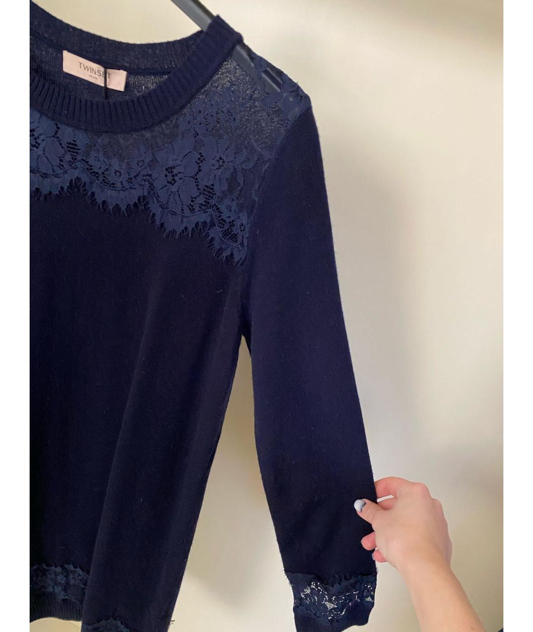 TWIN-SET Темно-синее шерстяное повседневное платье, фото 4