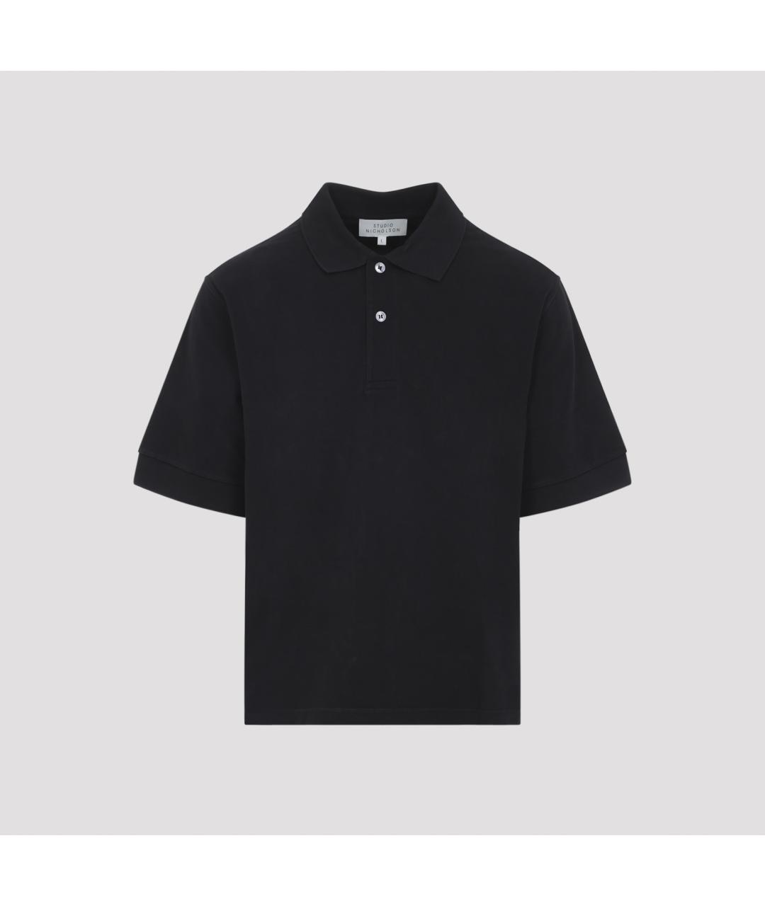 STUDIO NICHOLSON Черное хлопковое поло с коротким рукавом, фото 3