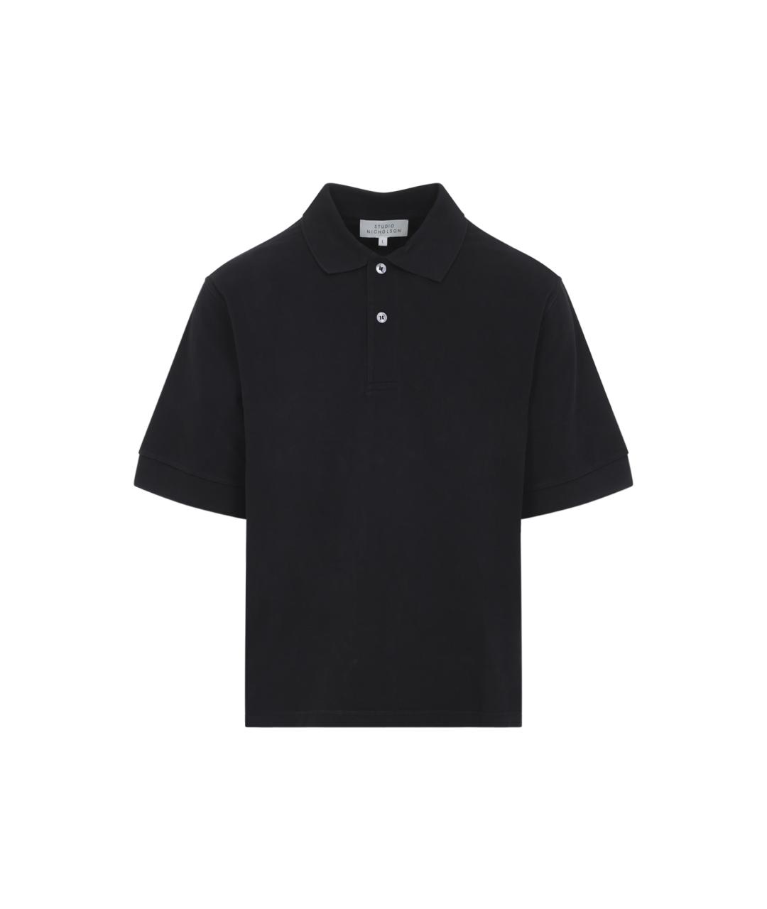 STUDIO NICHOLSON Черное хлопковое поло с коротким рукавом, фото 1