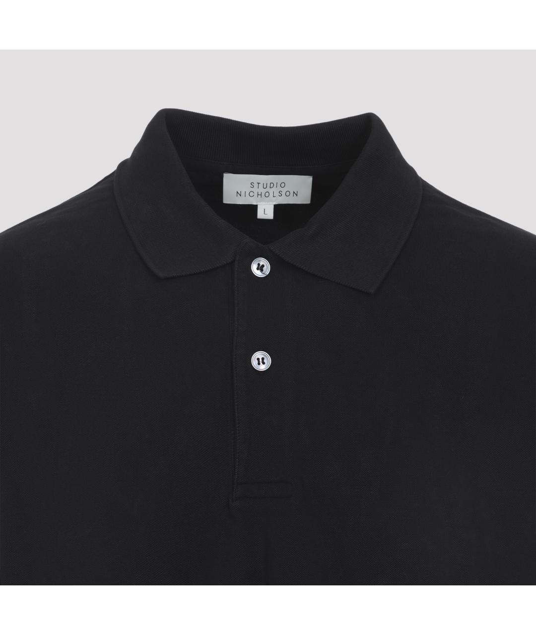 STUDIO NICHOLSON Черное хлопковое поло с коротким рукавом, фото 6