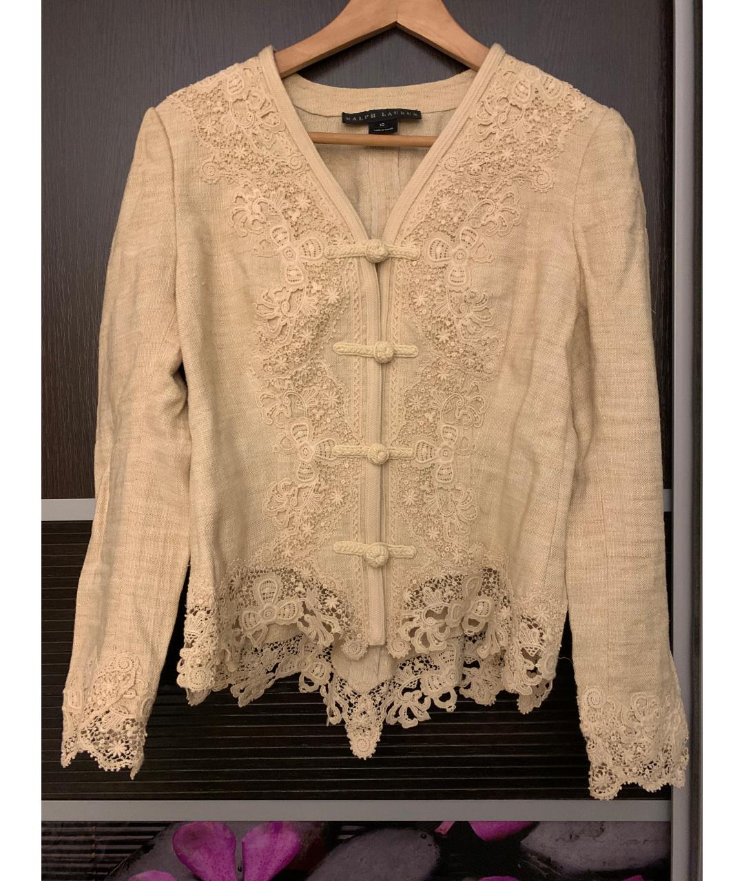 RALPH LAUREN Бежевый льняной жакет/пиджак, фото 5