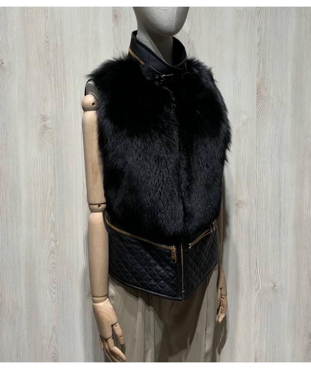 FERRAGAMO Черный меховой жилет, фото 2
