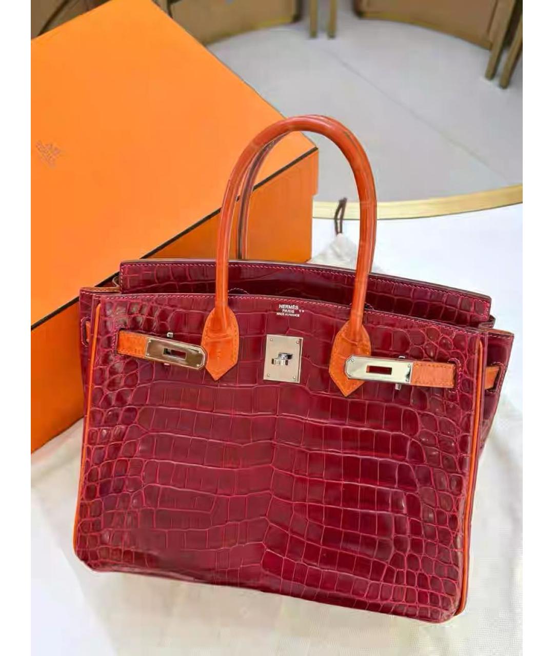 HERMES Оранжевая кожаная сумка с короткими ручками, фото 5