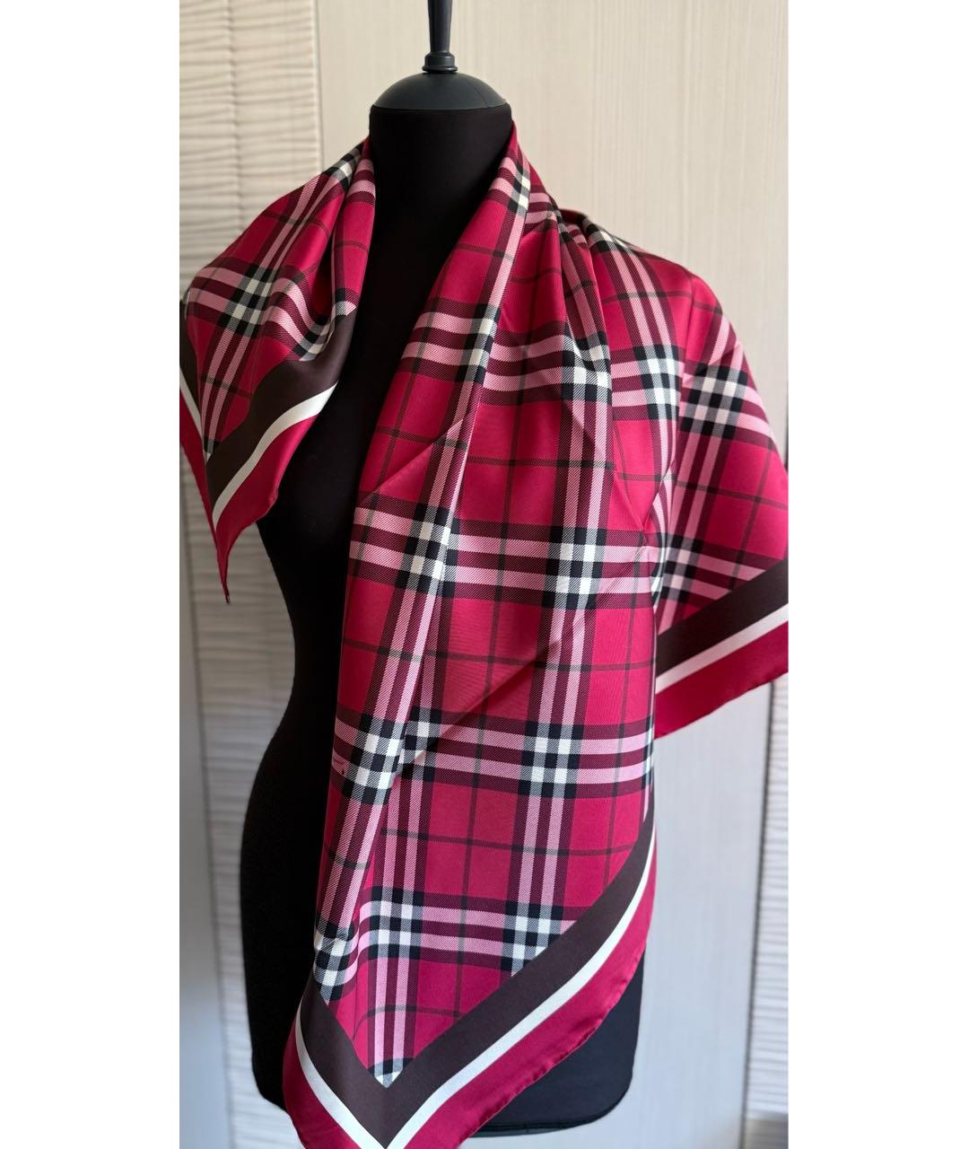 BURBERRY Красный шелковый платок, фото 4