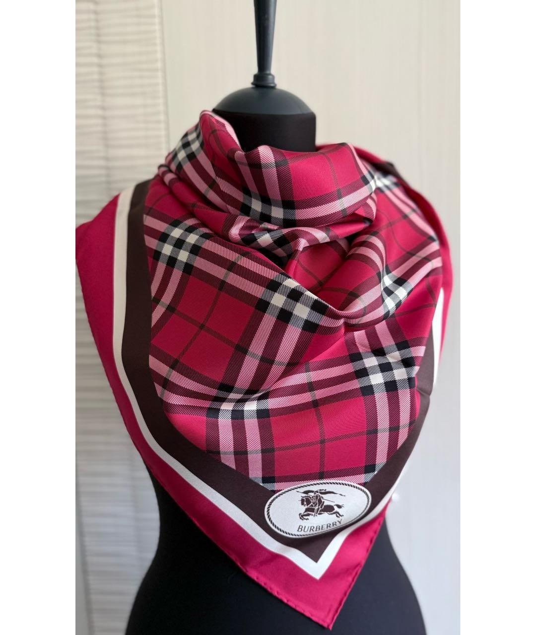 BURBERRY Красный шелковый платок, фото 9