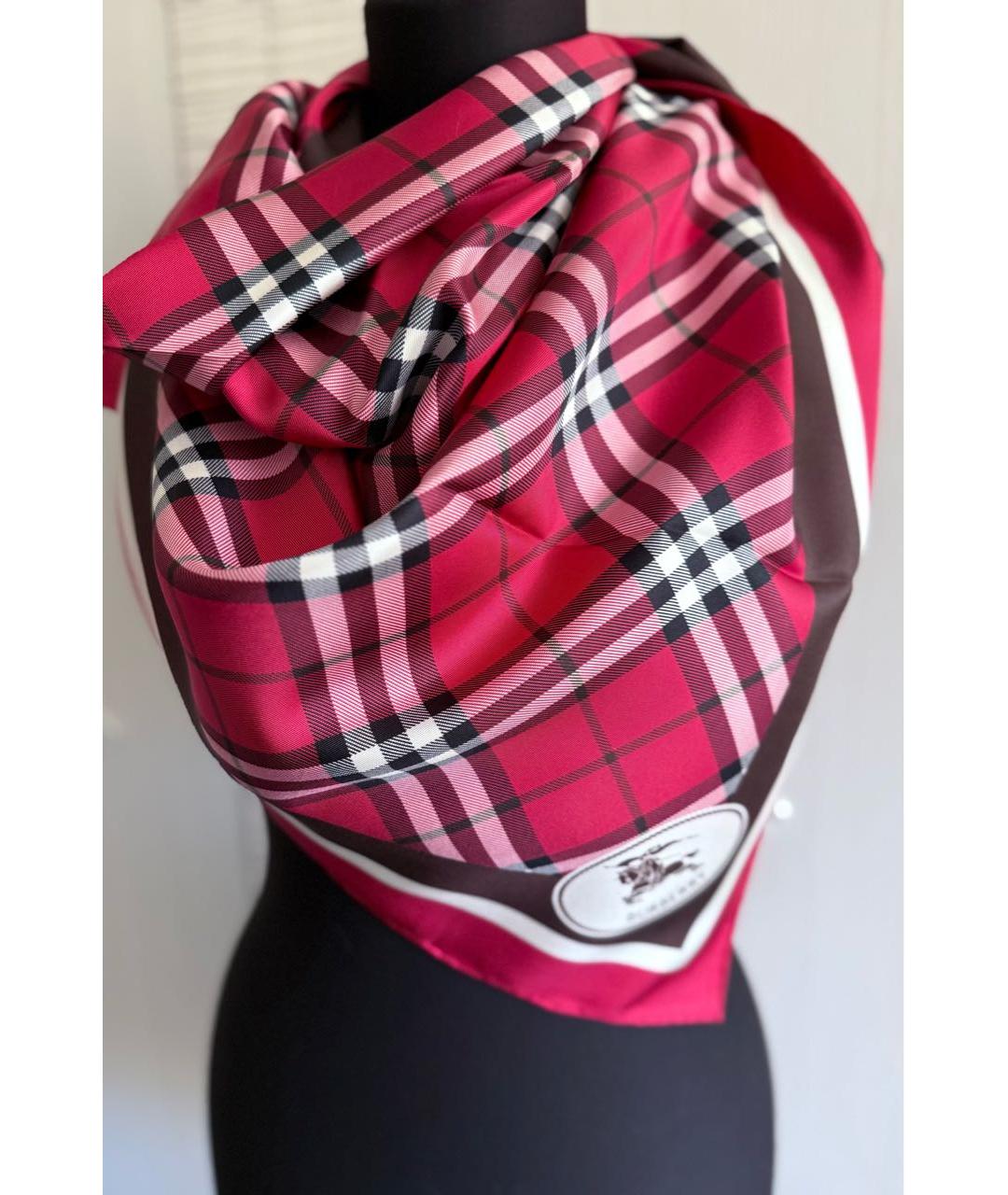 BURBERRY Красный шелковый платок, фото 7