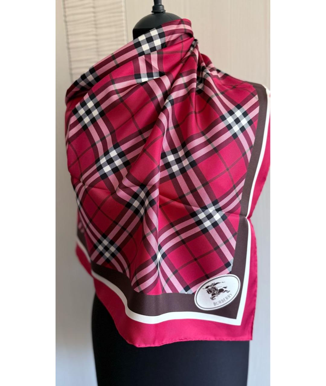 BURBERRY Красный шелковый платок, фото 3