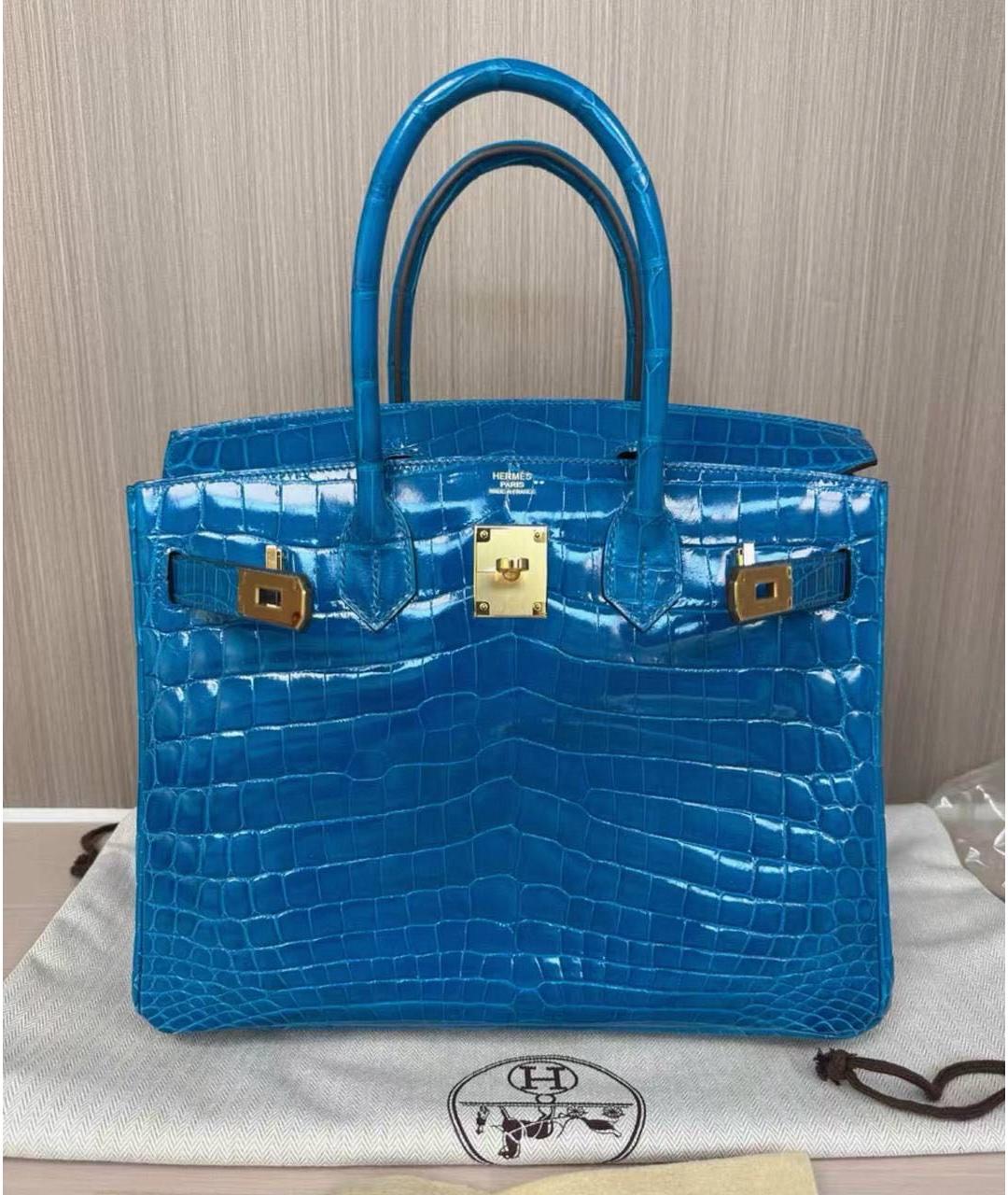 HERMES Голубая кожаная сумка с короткими ручками, фото 2