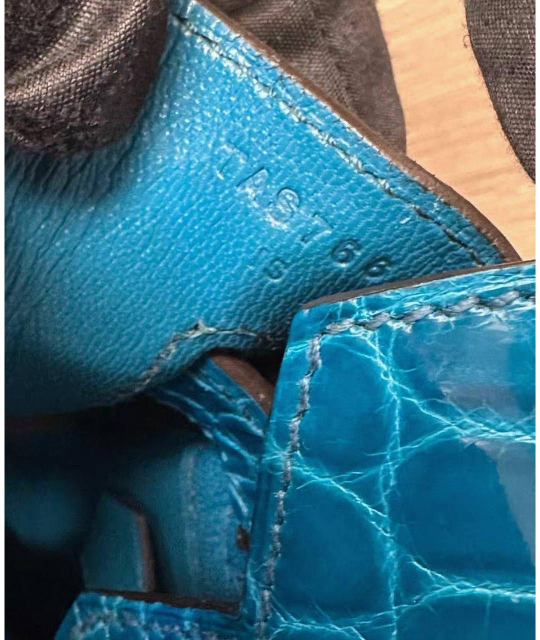 HERMES Голубая кожаная сумка с короткими ручками, фото 5