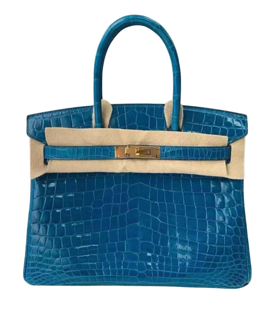 HERMES Голубая кожаная сумка с короткими ручками, фото 1