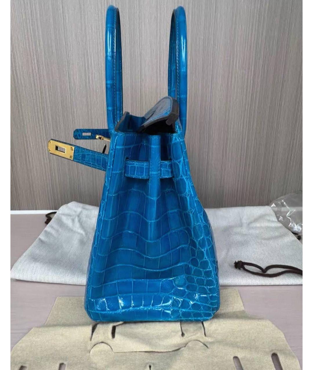 HERMES Голубая кожаная сумка с короткими ручками, фото 4