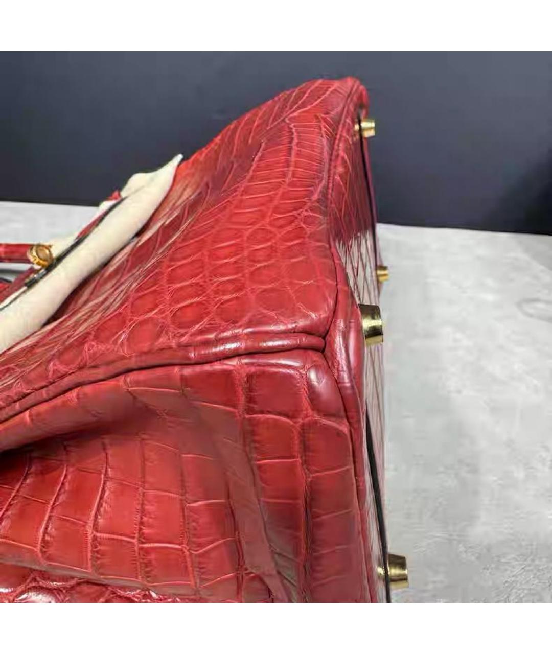 HERMES Красная кожаная сумка с короткими ручками, фото 7