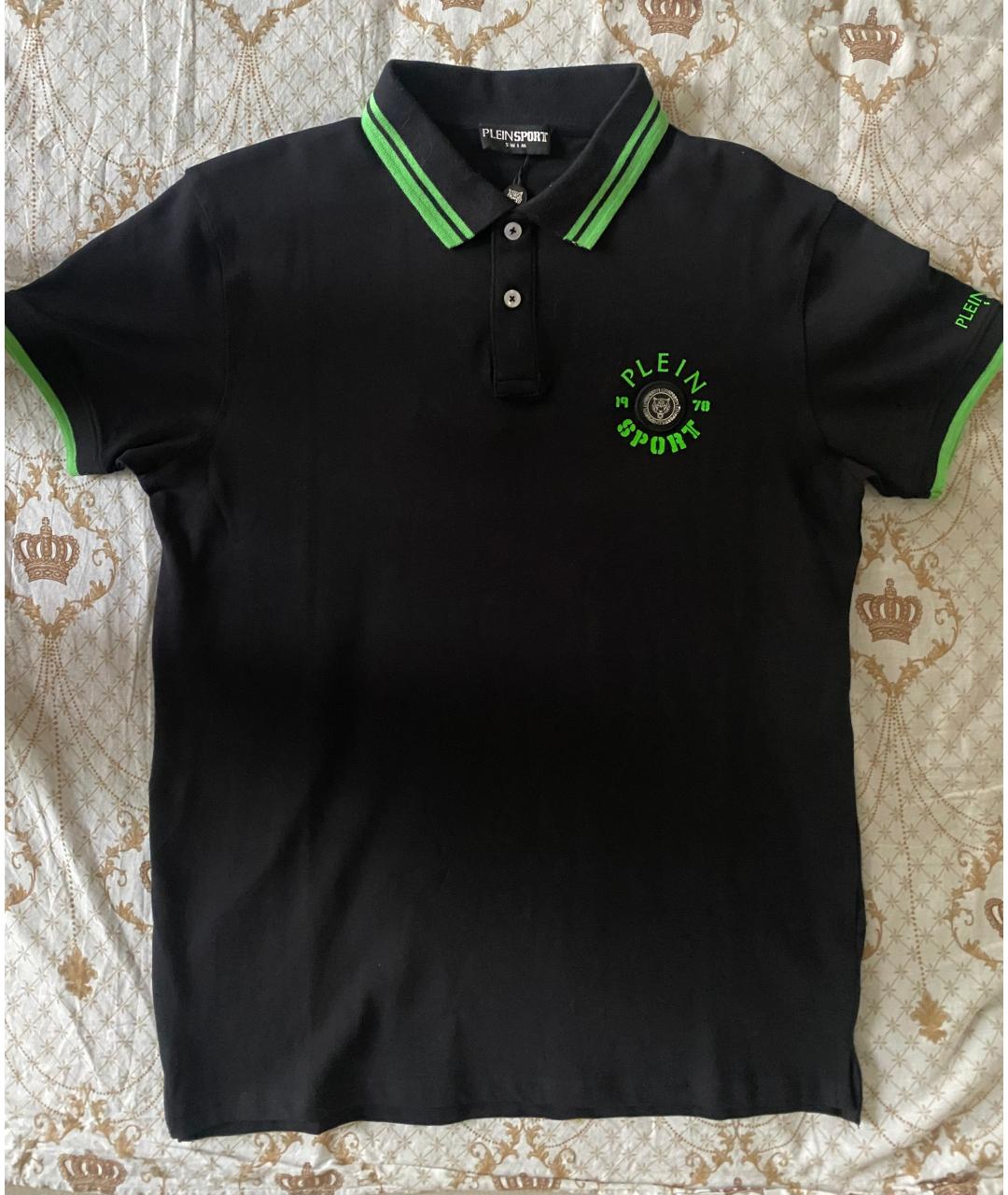 PLEIN SPORT Черное хлопковое поло с коротким рукавом, фото 2