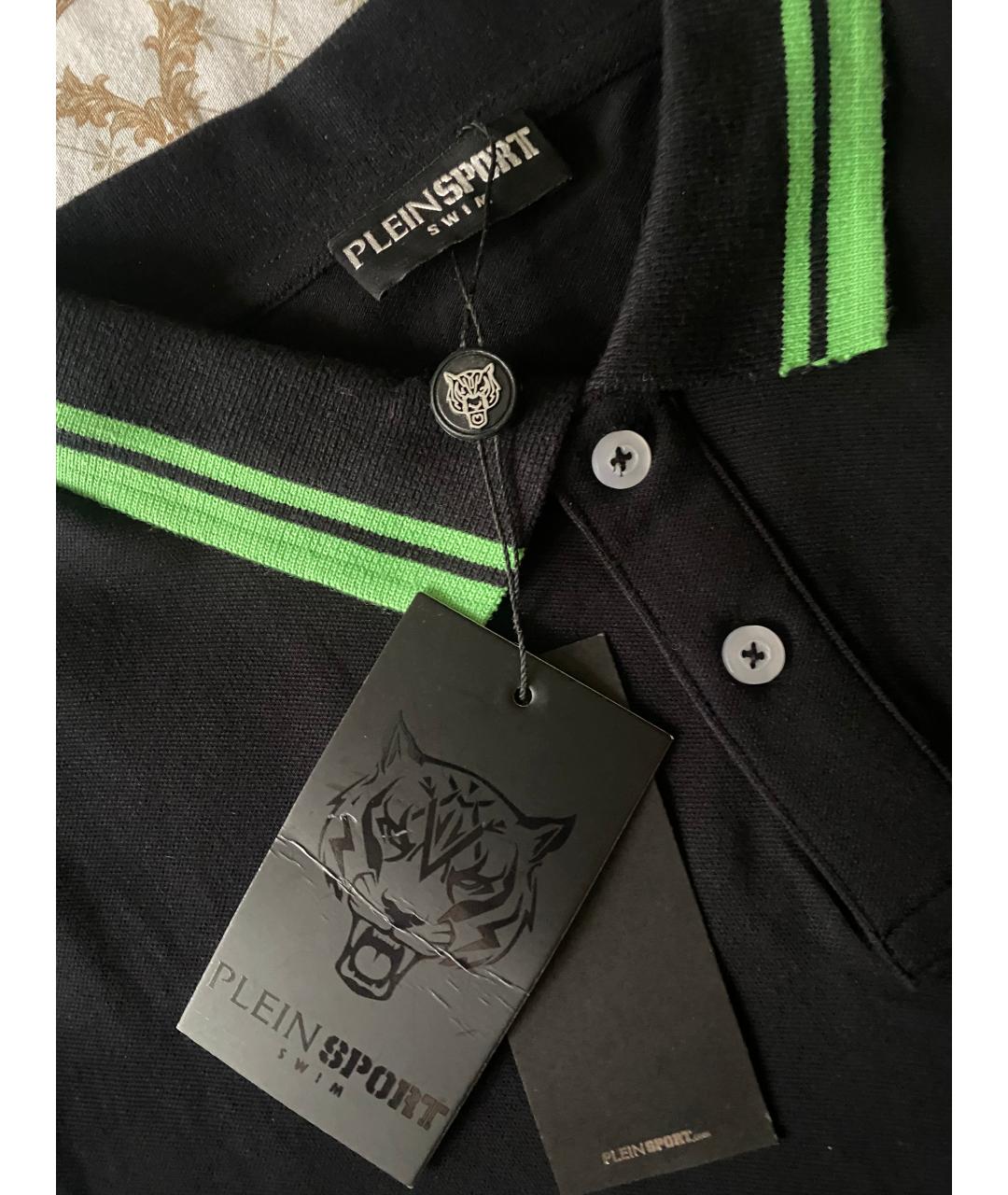 PLEIN SPORT Черное хлопковое поло с коротким рукавом, фото 3