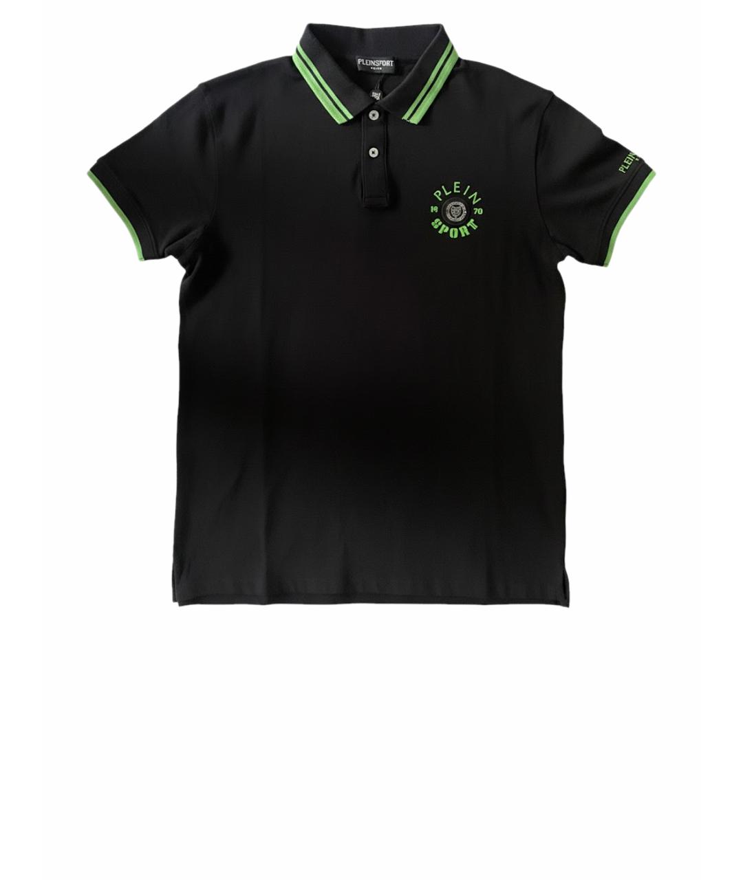 PLEIN SPORT Черное хлопковое поло с коротким рукавом, фото 1