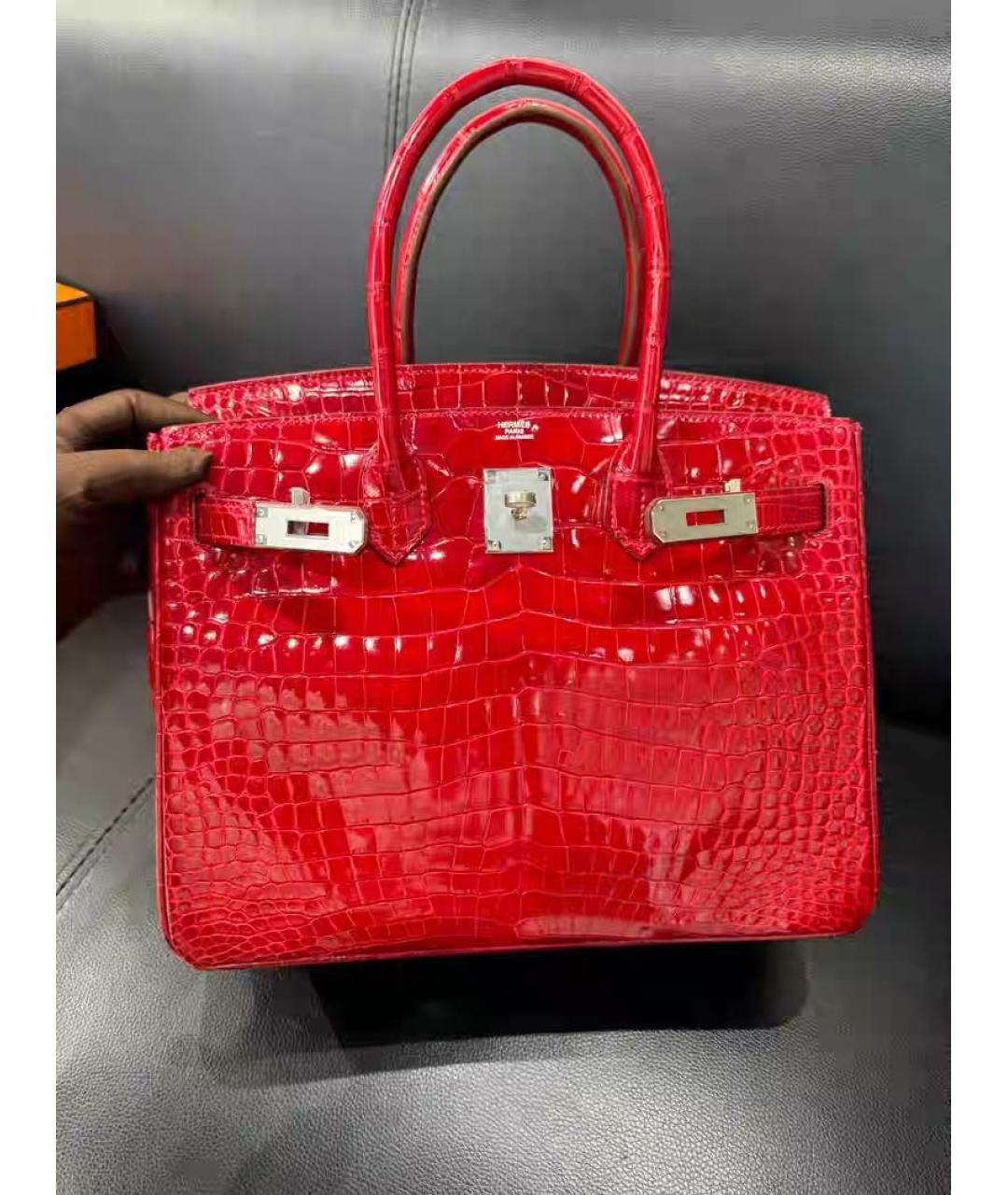 HERMES Красная кожаная сумка с короткими ручками, фото 9