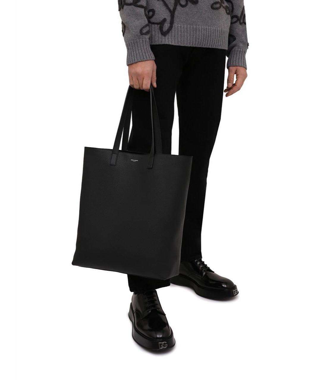 SAINT LAURENT Черная кожаная сумка тоут, фото 2