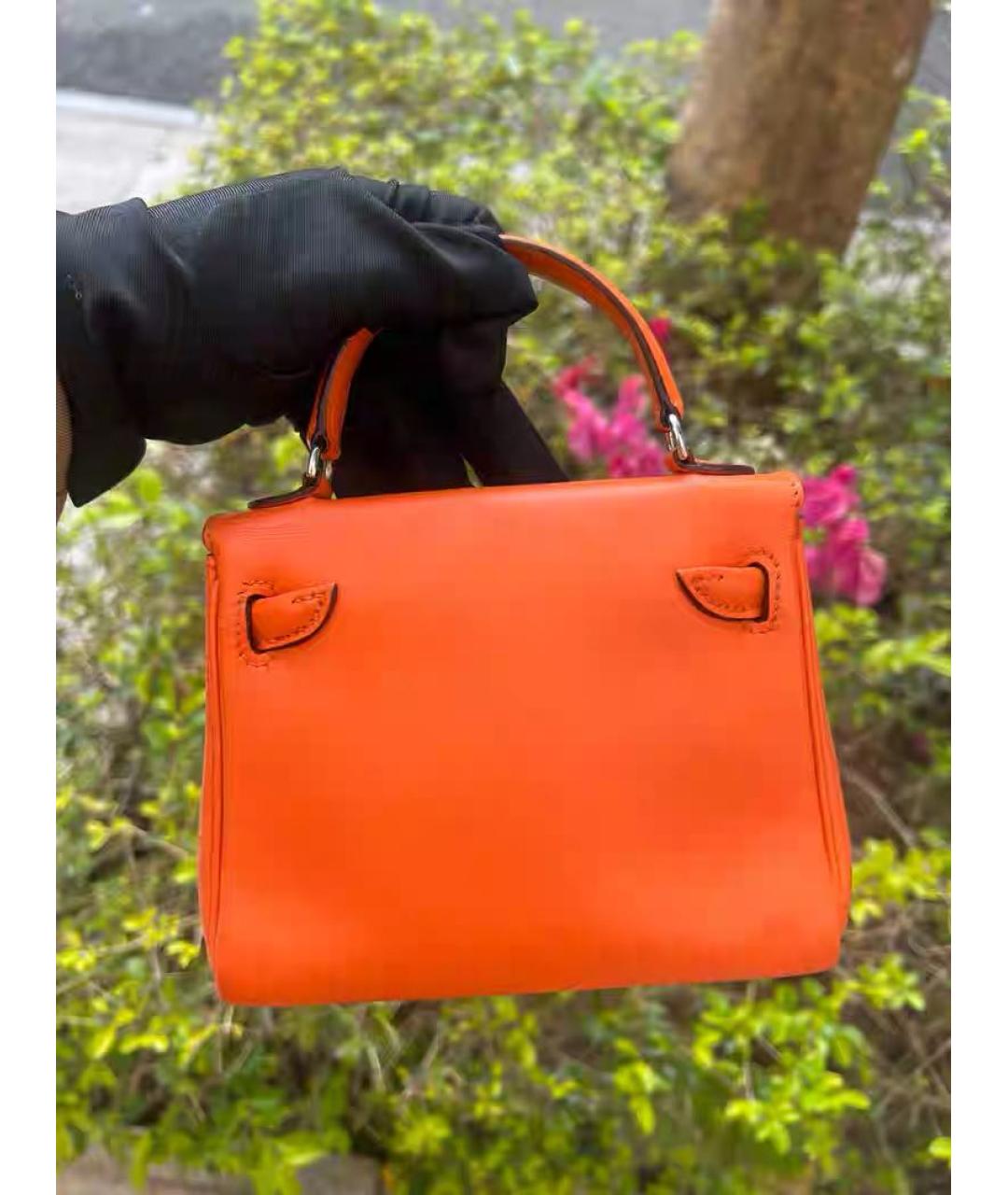 HERMES Оранжевая кожаная сумка с короткими ручками, фото 2