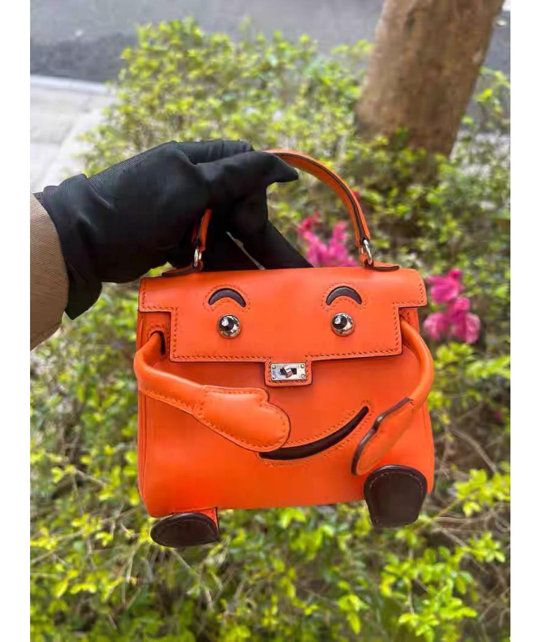 HERMES Оранжевая кожаная сумка с короткими ручками, фото 5
