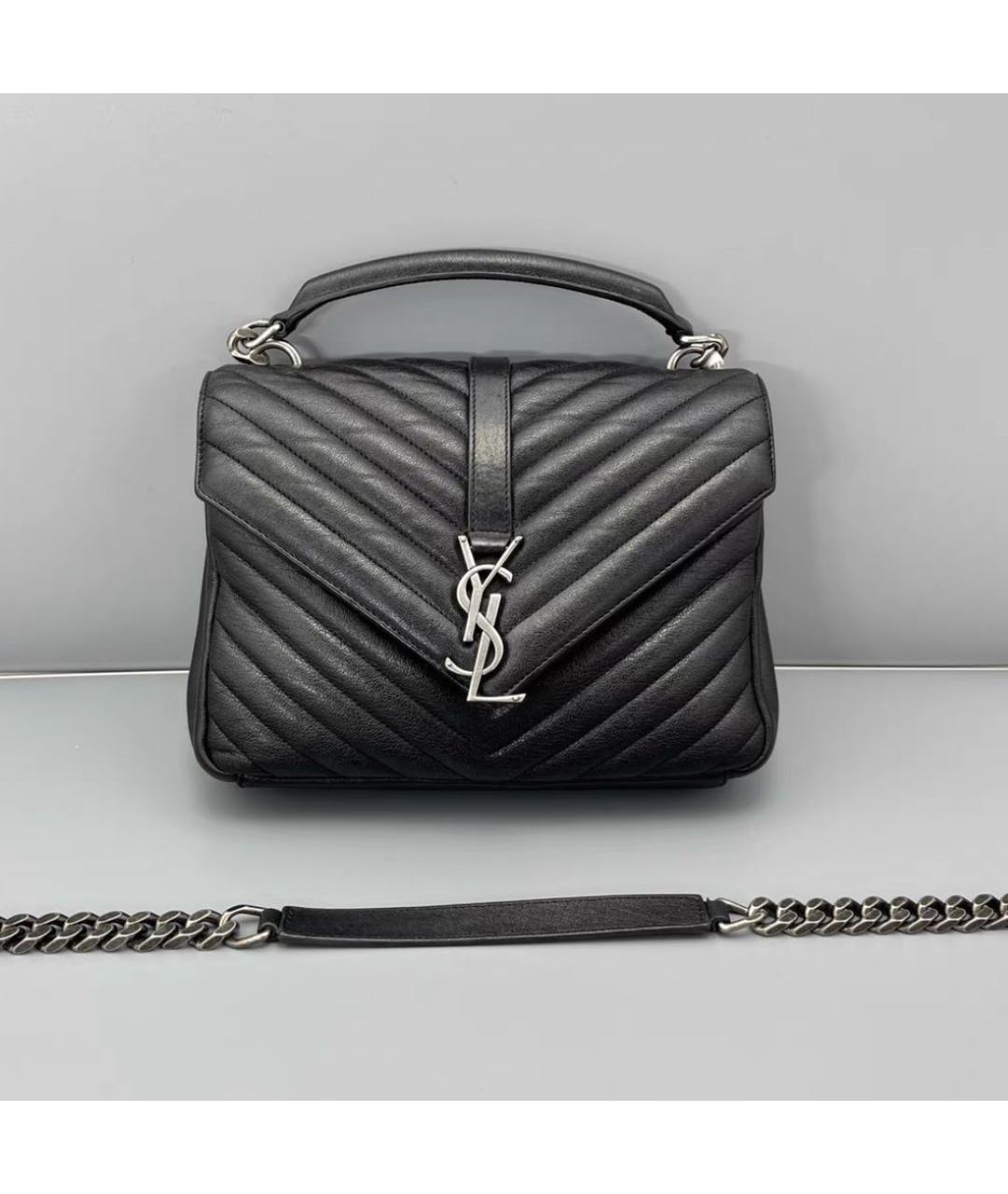 SAINT LAURENT Черная кожаная сумка через плечо, фото 2