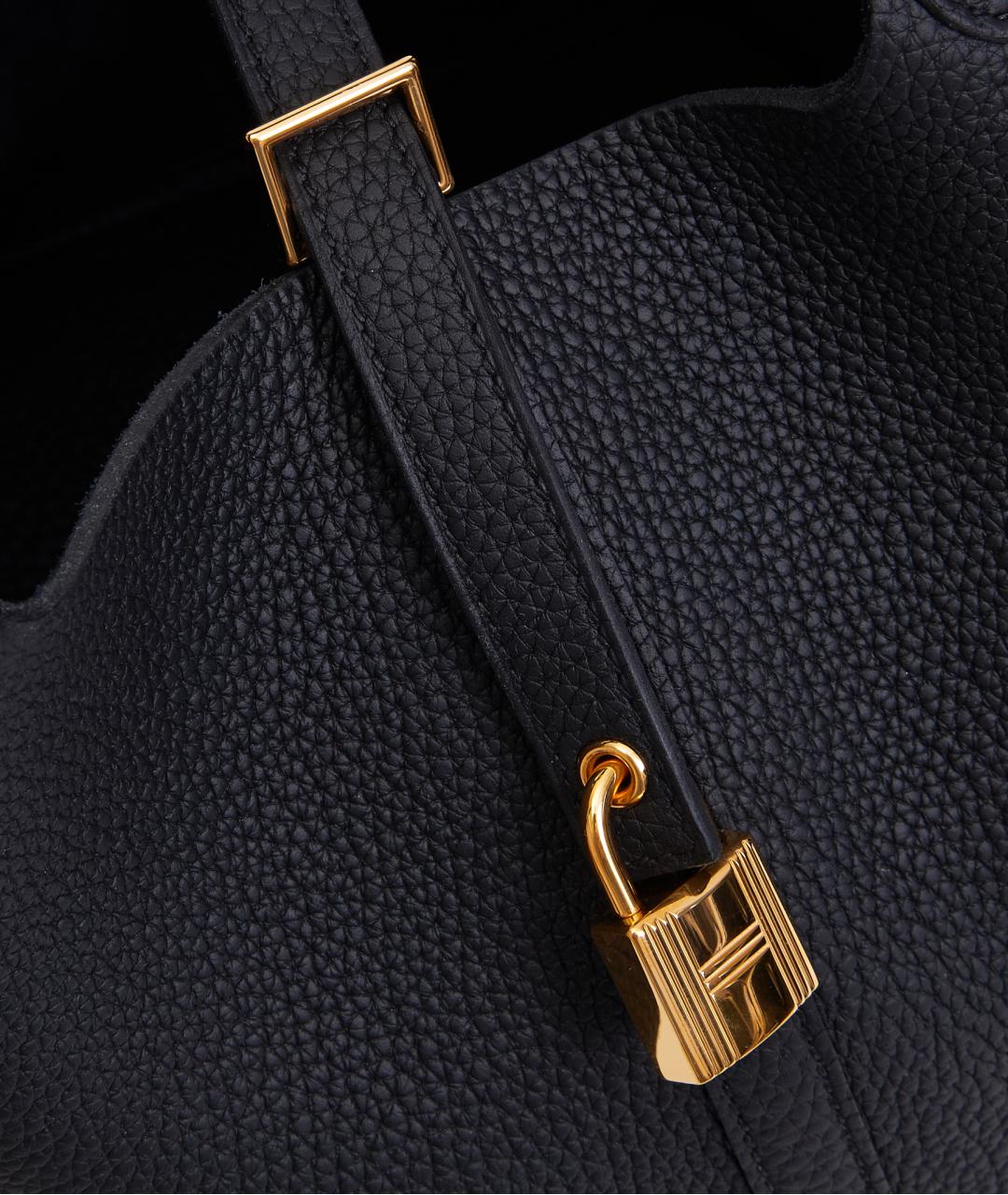 HERMES Черная кожаная сумка с короткими ручками, фото 6