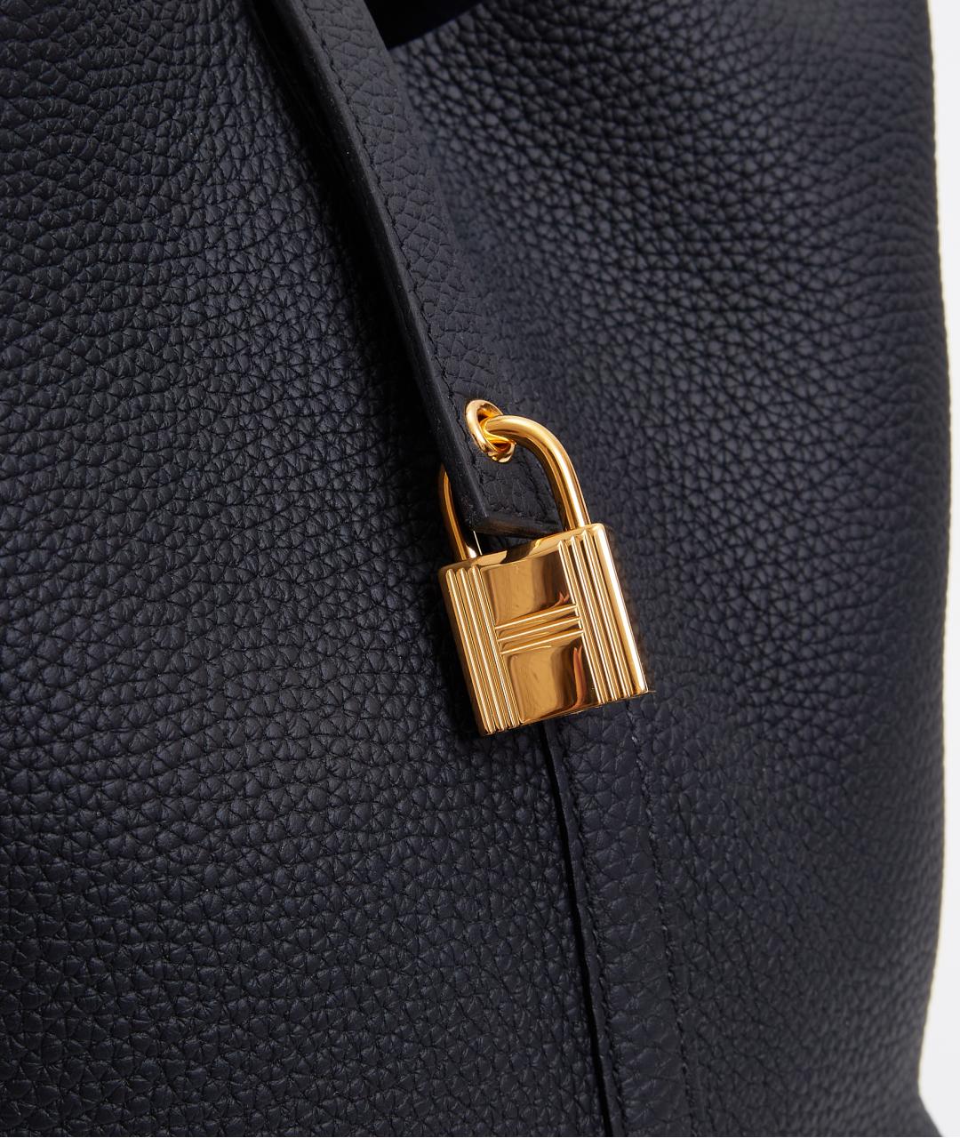 HERMES Черная кожаная сумка с короткими ручками, фото 4