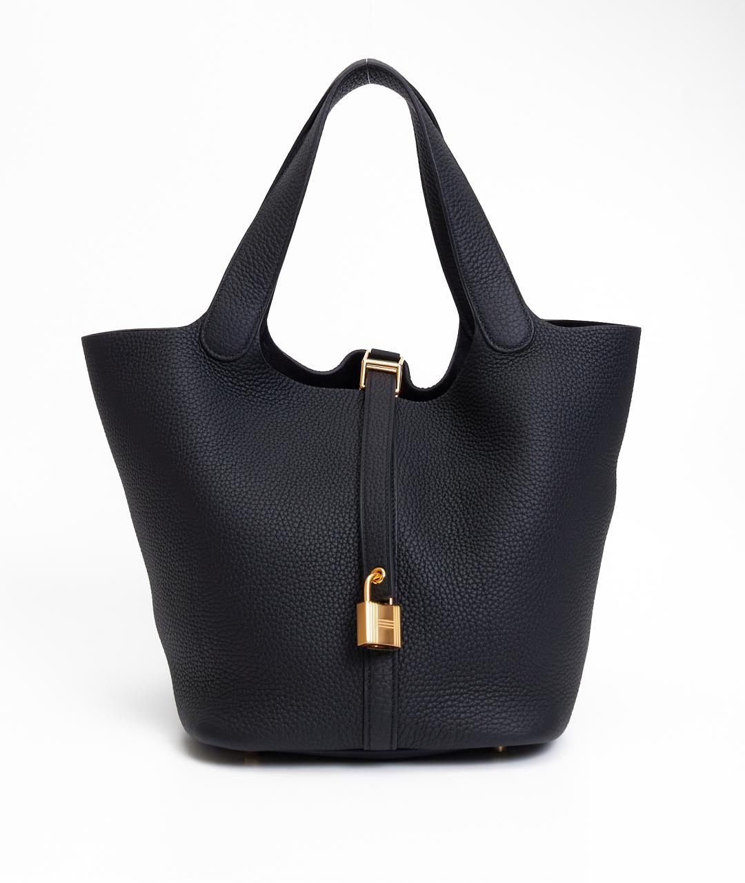 HERMES Черная кожаная сумка с короткими ручками, фото 1