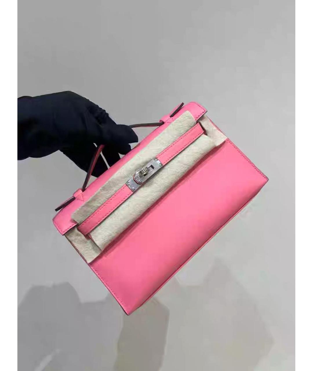 HERMES Розовая кожаная сумка с короткими ручками, фото 6