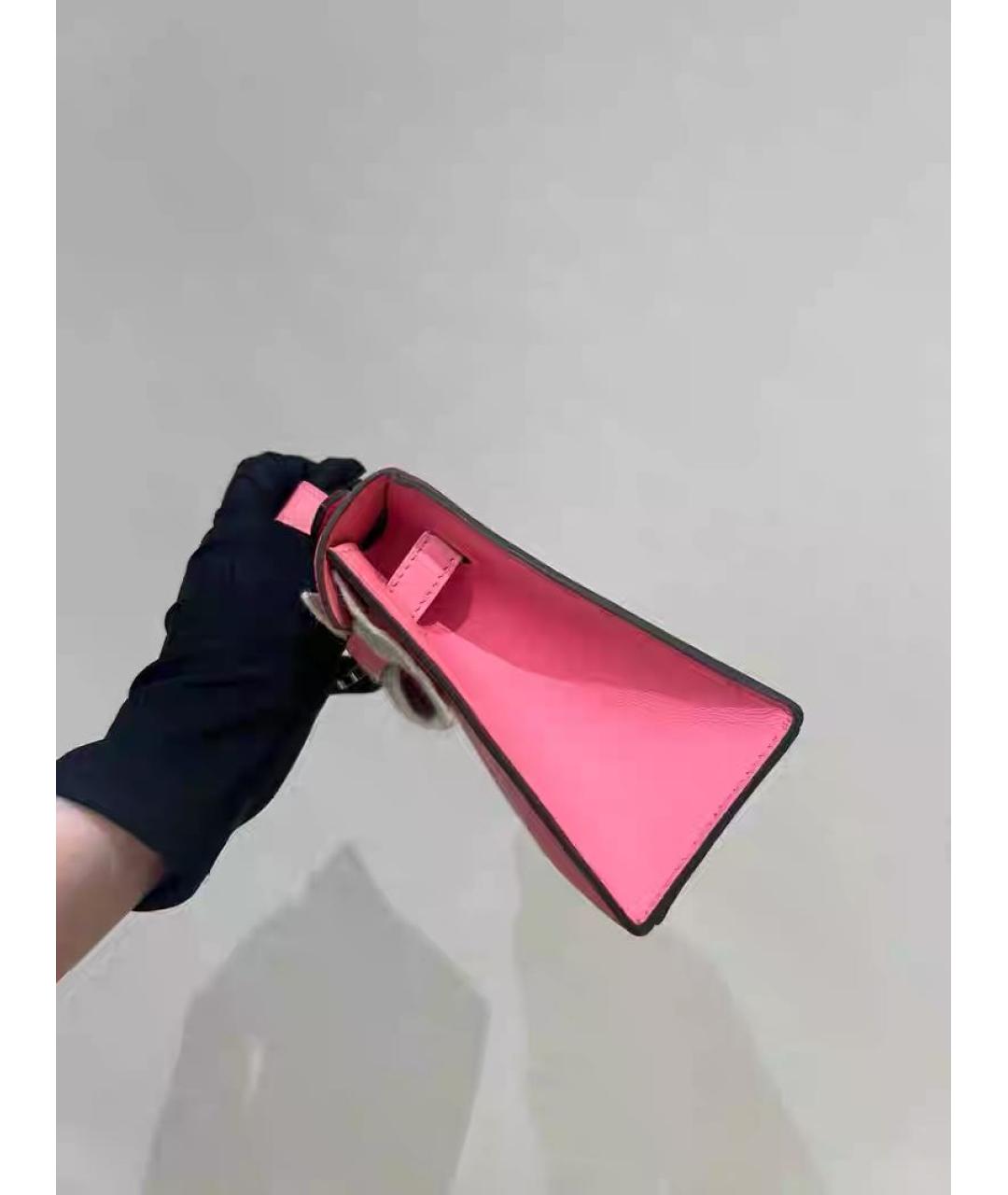 HERMES Розовая кожаная сумка с короткими ручками, фото 4