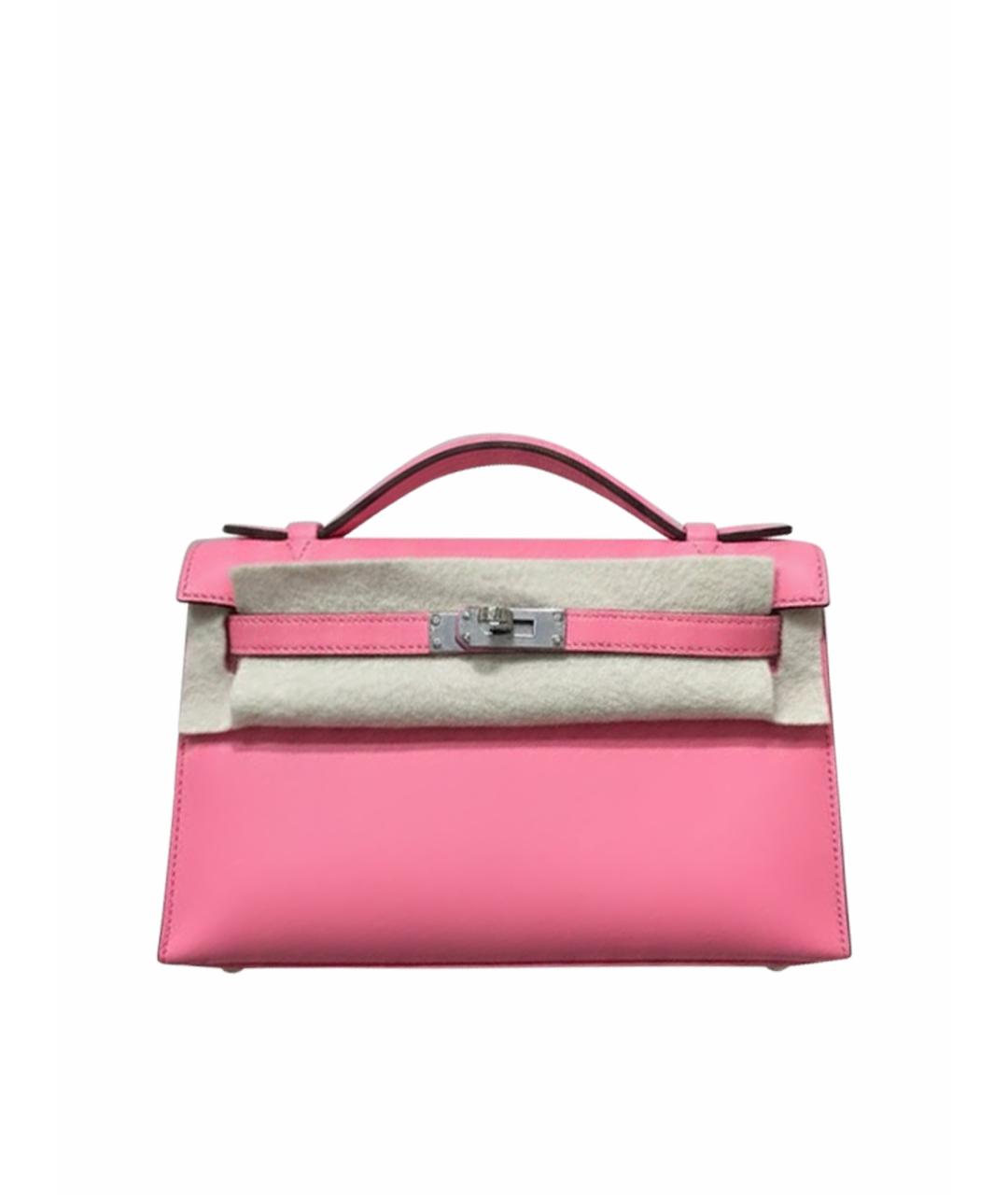 HERMES Розовая кожаная сумка с короткими ручками, фото 1