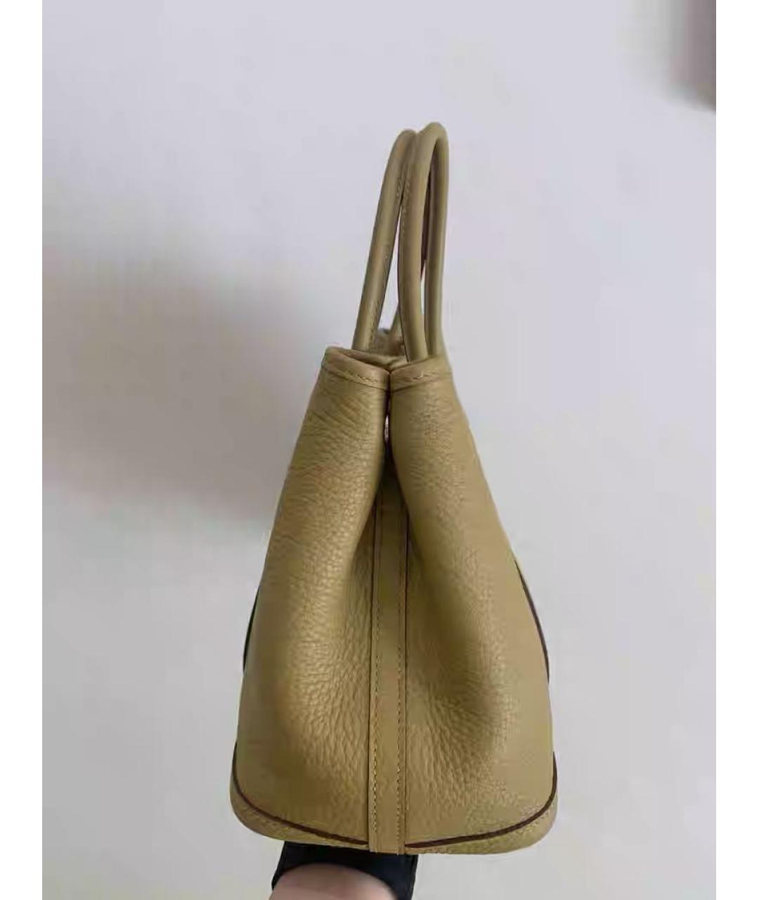 HERMES Хаки кожаная сумка с короткими ручками, фото 3