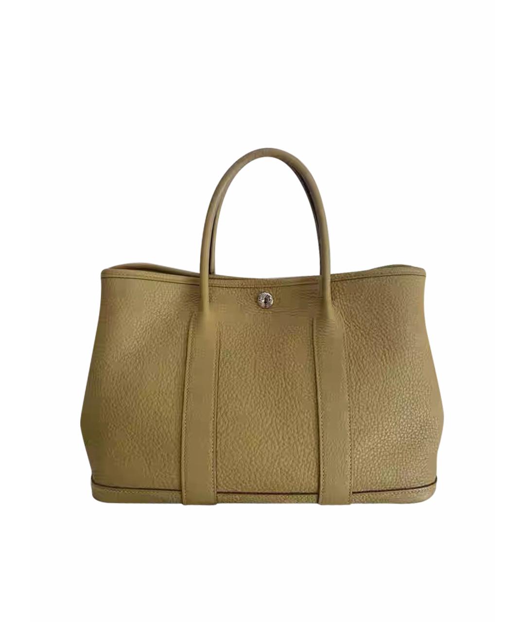 HERMES Хаки кожаная сумка с короткими ручками, фото 1