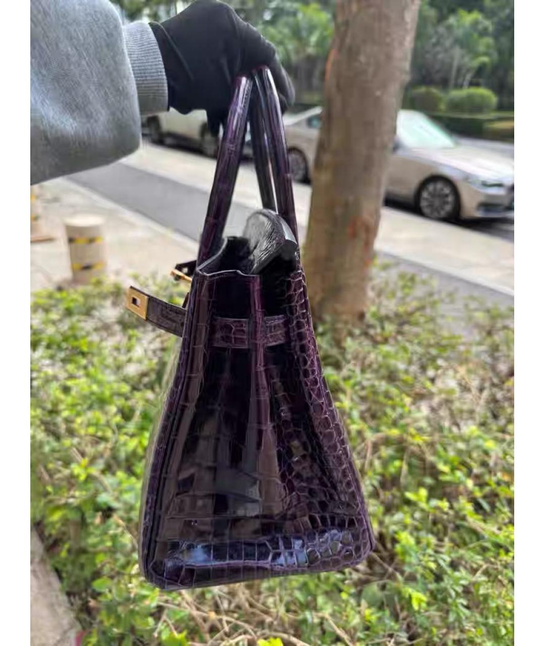 HERMES Фиолетовая кожаная сумка с короткими ручками, фото 3